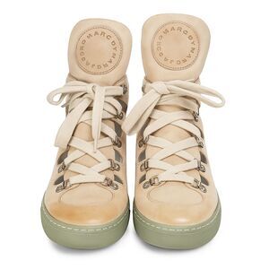 MARC Jacobs Mottled Beige Green Combat Lace Up High Top Leather Sneakers 6.5 37